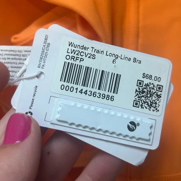 NWT Lululemon Wunder Train Long Line Bra Orange Size 6 C/D Cup Athletic Racer - Picture 9 of 9